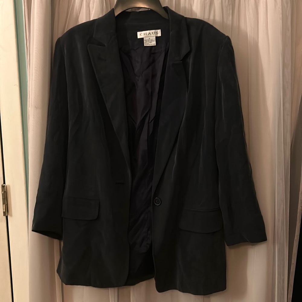 Chaus Navy Blue 100% Silk Blazer